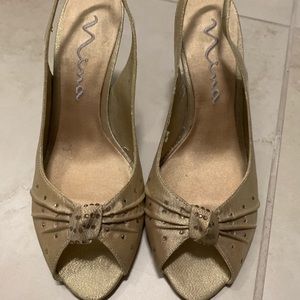 Heels. Worn once. Crystals in front